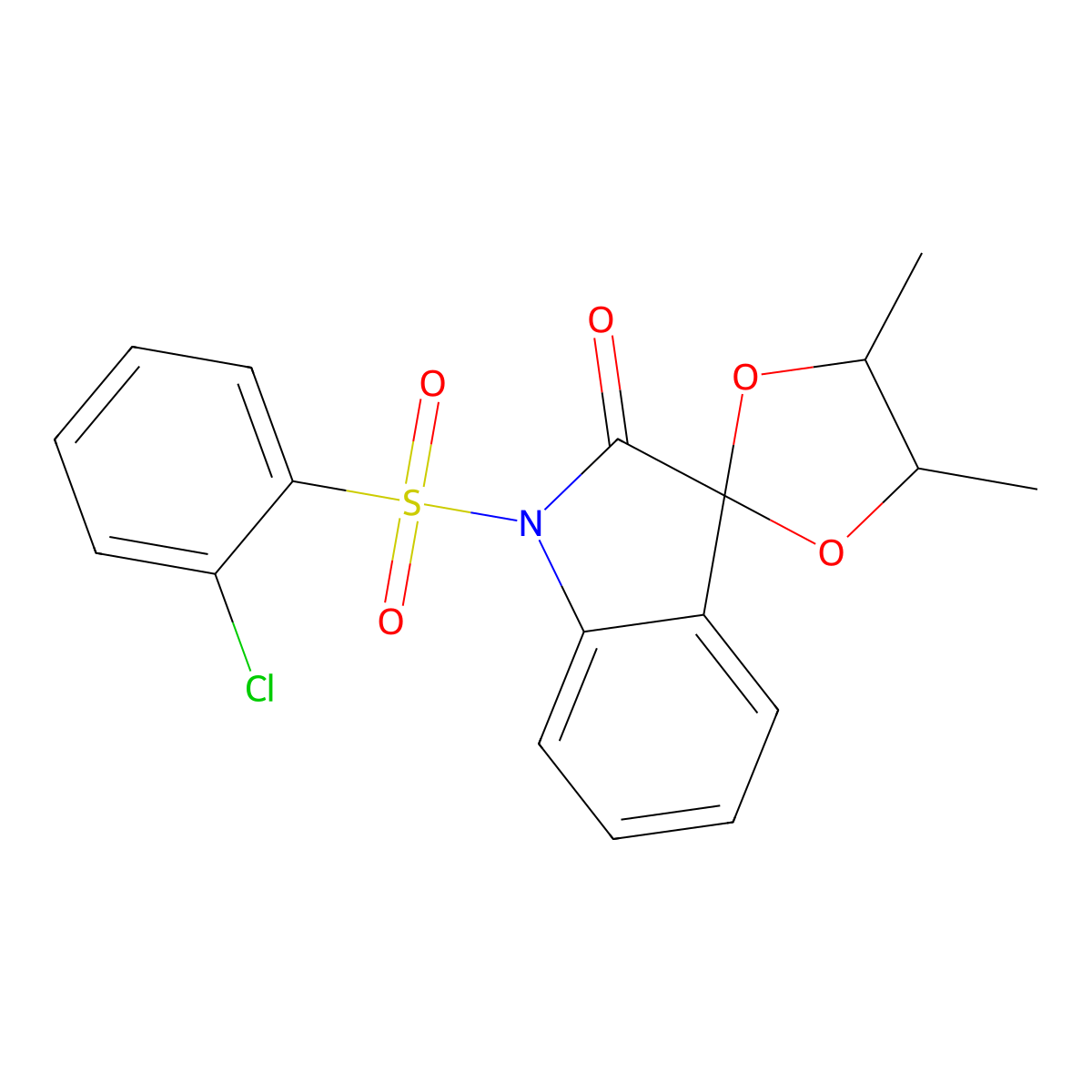 1'-(2-Chlorobenzenesulfonyl)-4,5-dimethyl-1',2'-dihydrospiro[1,3-dioxolane-2,3'-indole]-2'-one molecular structure, CAS 294853-28-4