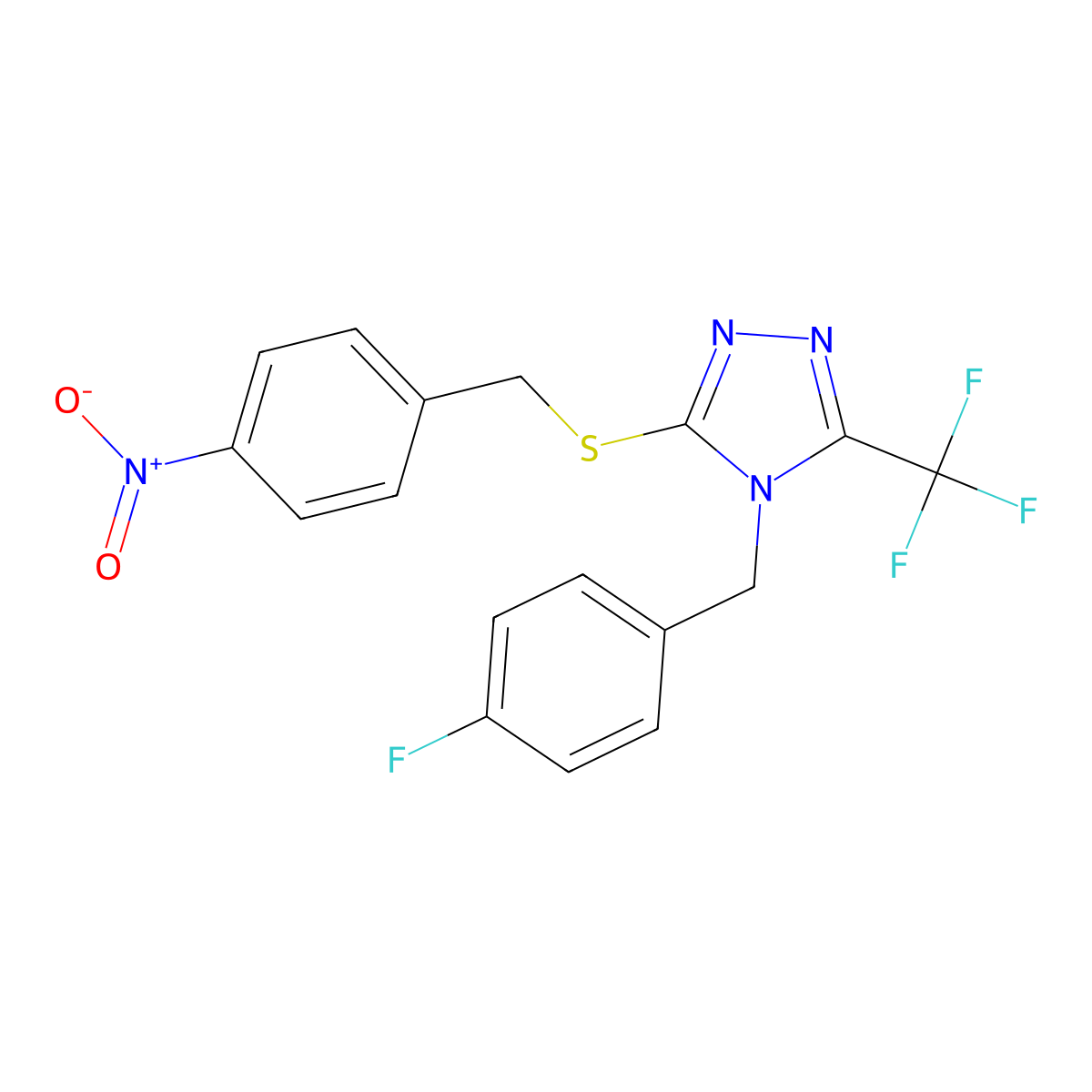 4-(4-fluorobenzyl)-3-[(4-nitrobenzyl)sulfanyl]-5-(trifluoromethyl)-4H-1,2,4-triazole molecular structure, CAS 294853-30-8