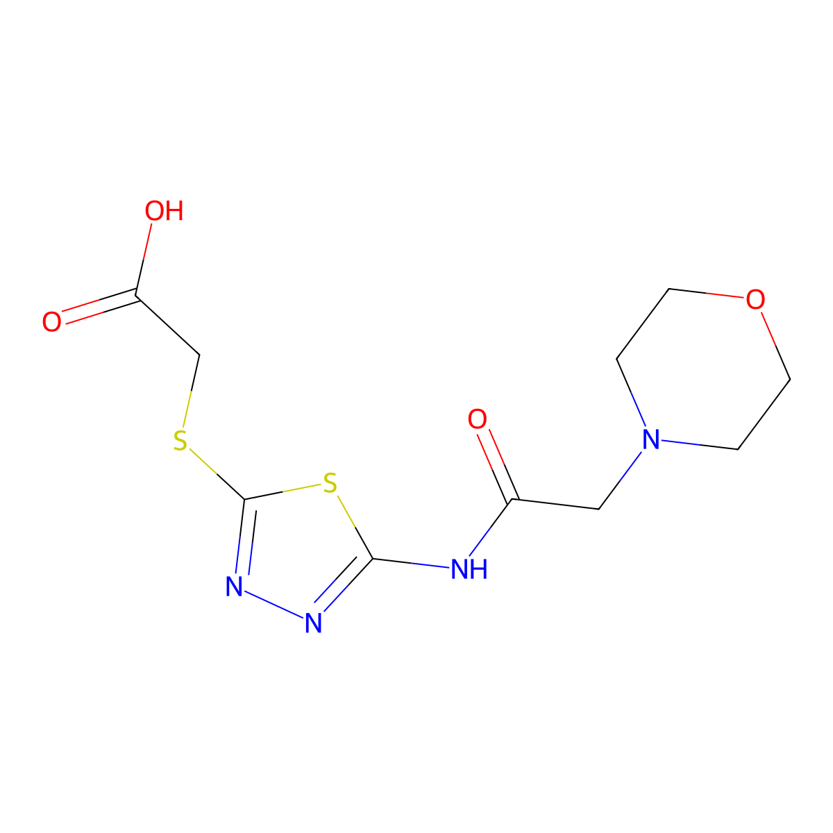 2-({5-[(2-Morpholinoacetyl)amino]-1,3,4-thiadiazol-2-yl}sulfanyl)acetic acid molecular structure, CAS 294853-34-2