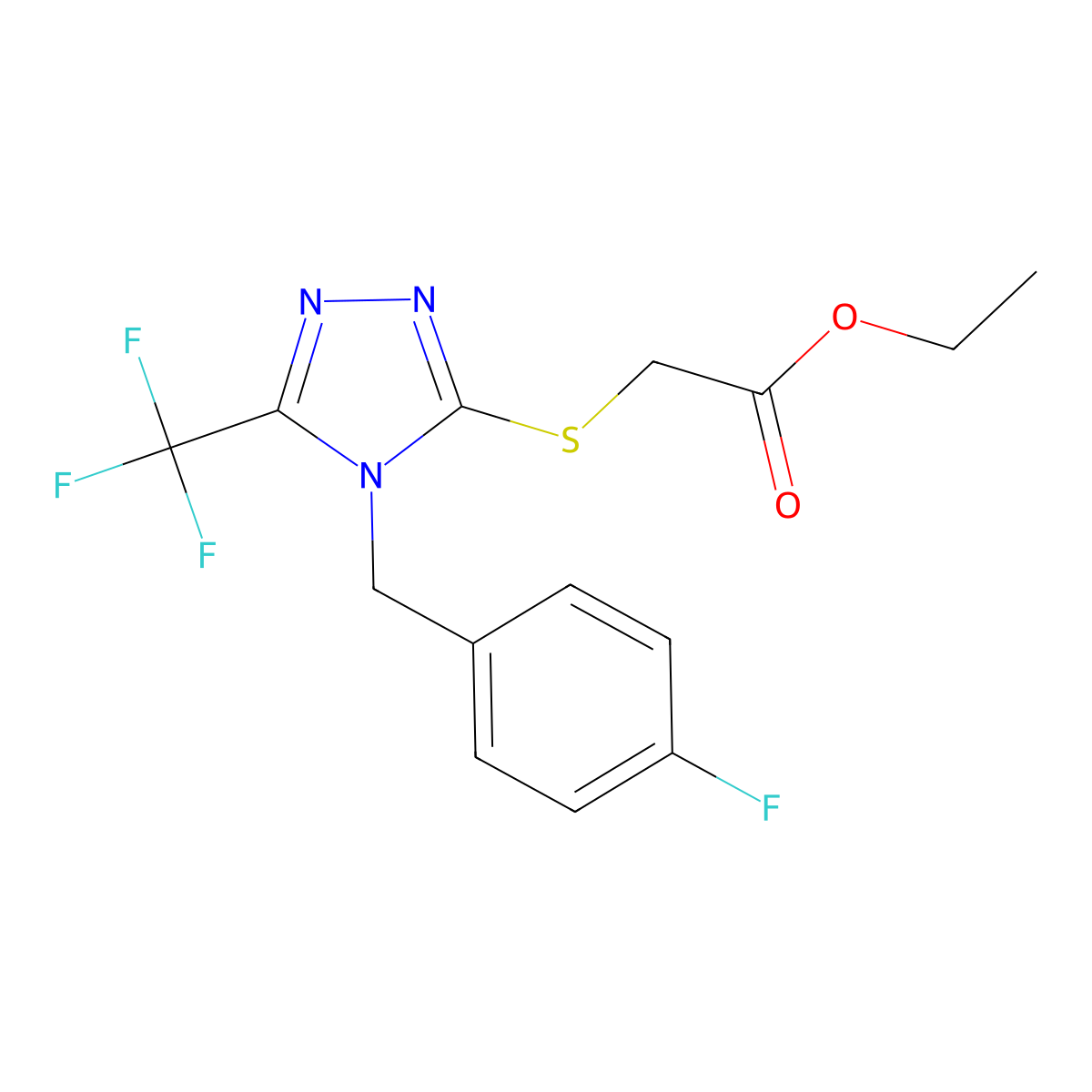 ethyl 2-{[4-(4-fluorobenzyl)-5-(trifluoromethyl)-4H-1,2,4-triazol-3-yl]sulfanyl}acetate molecular structure, CAS 294853-35-3