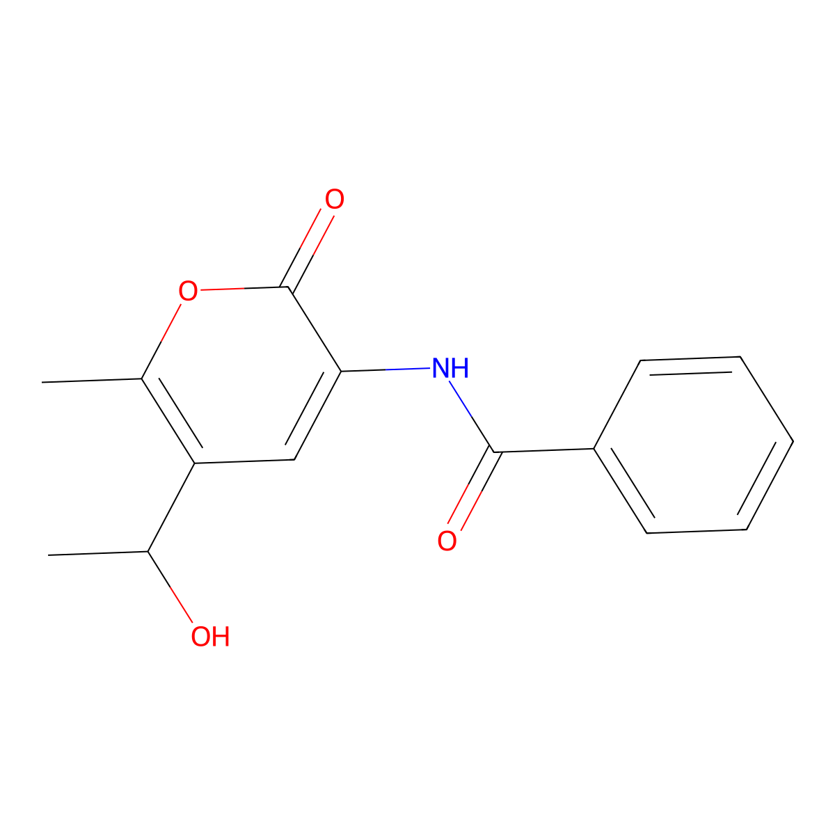 N-[5-(1-hydroxyethyl)-6-methyl-2-oxo-2H-pyran-3-yl]benzenecarboxamide molecular structure, CAS 294853-38-6