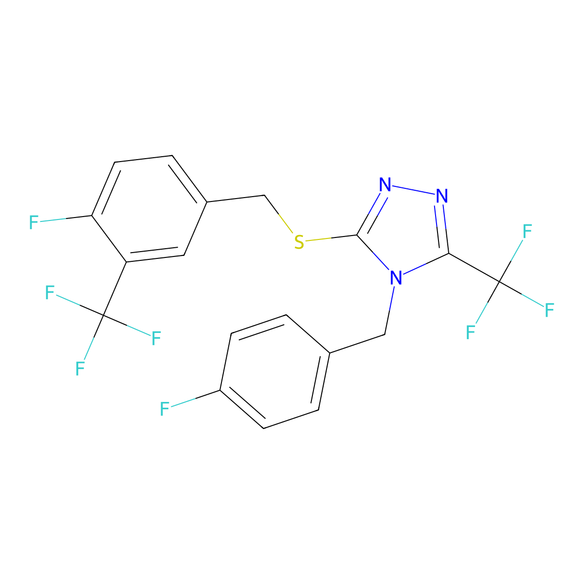 4-(4-fluorobenzyl)-3-{[4-fluoro-3-(trifluoromethyl)benzyl]sulfanyl}-5-(trifluoromethyl)-4H-1,2,4-triazole molecular structure, CAS 294853-45-5
