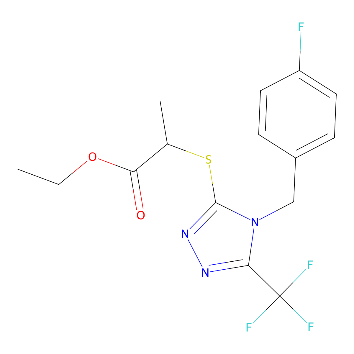 ethyl 2-{[4-(4-fluorobenzyl)-5-(trifluoromethyl)-4H-1,2,4-triazol-3-yl]sulfanyl}propanoate molecular structure, CAS 294853-51-3