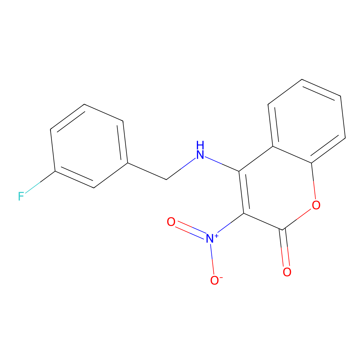 4-[(3-fluorobenzyl)amino]-3-nitro-2H-chromen-2-one molecular structure, CAS 294853-55-7