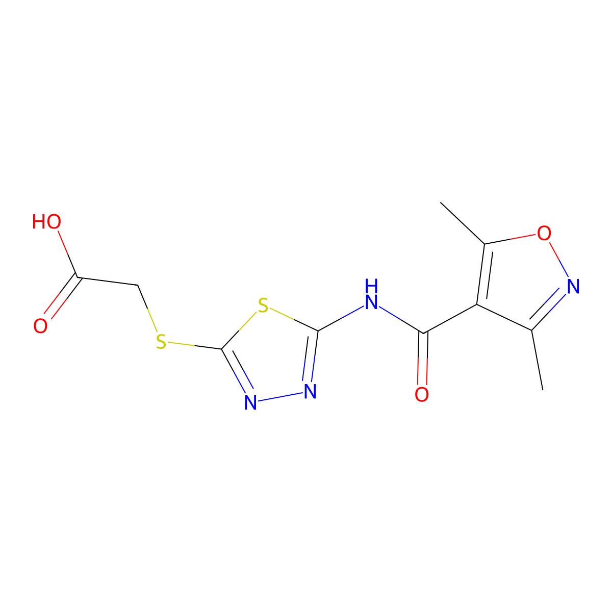 2-[(5-{[(3,5-Dimethyl-4-isoxazolyl)carbonyl]amino}-1,3,4-thiadiazol-2-yl)sulfanyl]acetic acid molecular structure, CAS 294853-56-8