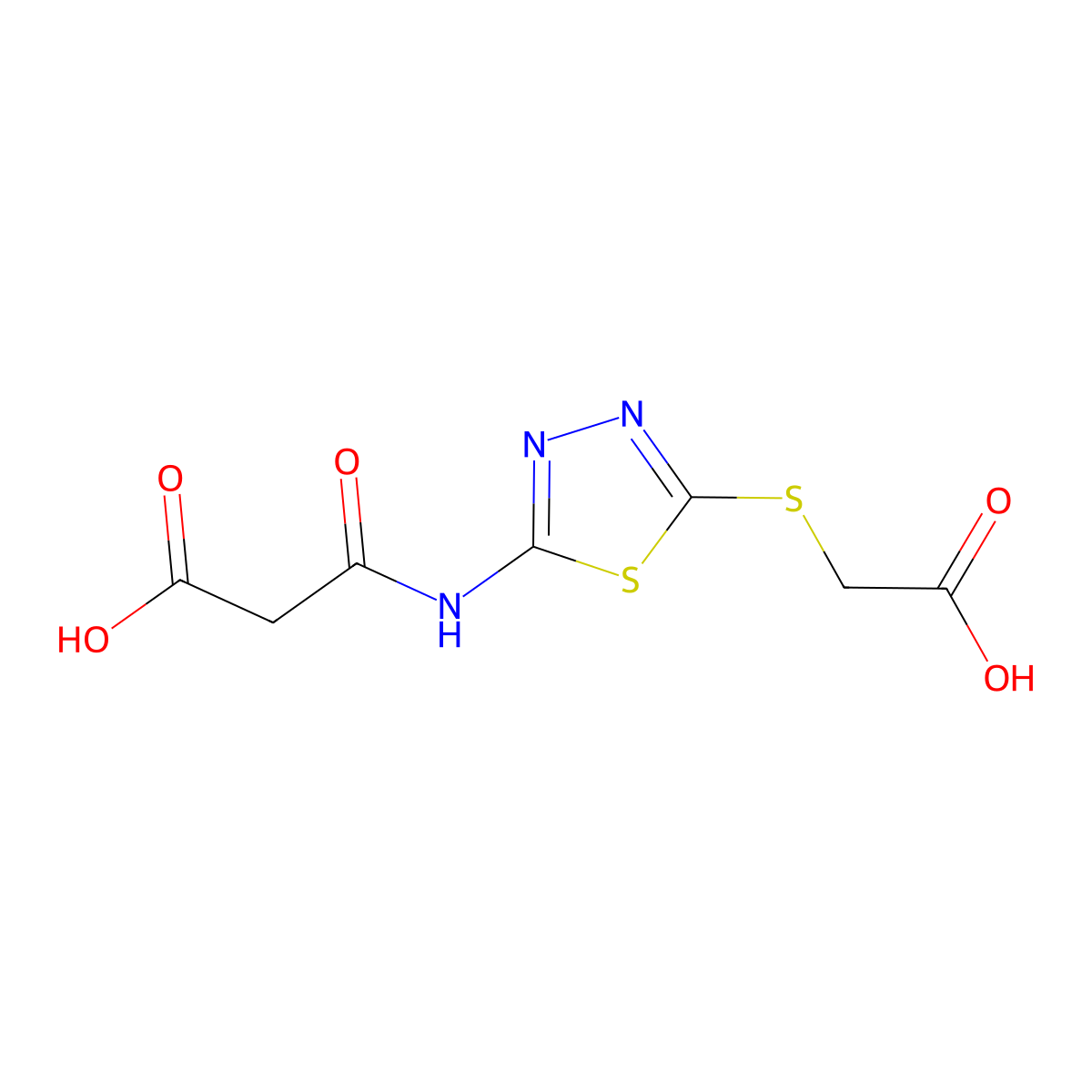 3-({5-[(2-Hydroxy-2-oxoethyl)sulfanyl]-1,3,4-thiadiazol-2-yl}amino)-3-oxopropanoic acid molecular structure, CAS 294853-69-3