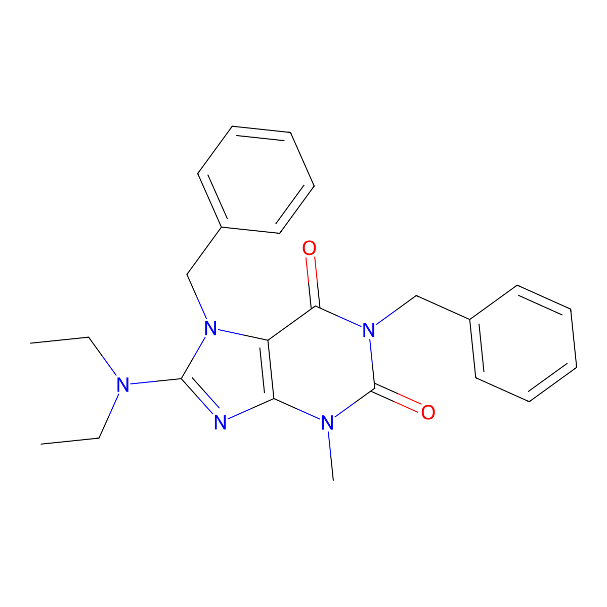 1,7-dibenzyl-8-(diethylamino)-3-methyl-3,7-dihydro-1H-purine-2,6-dione molecular structure, CAS 294854-21-0