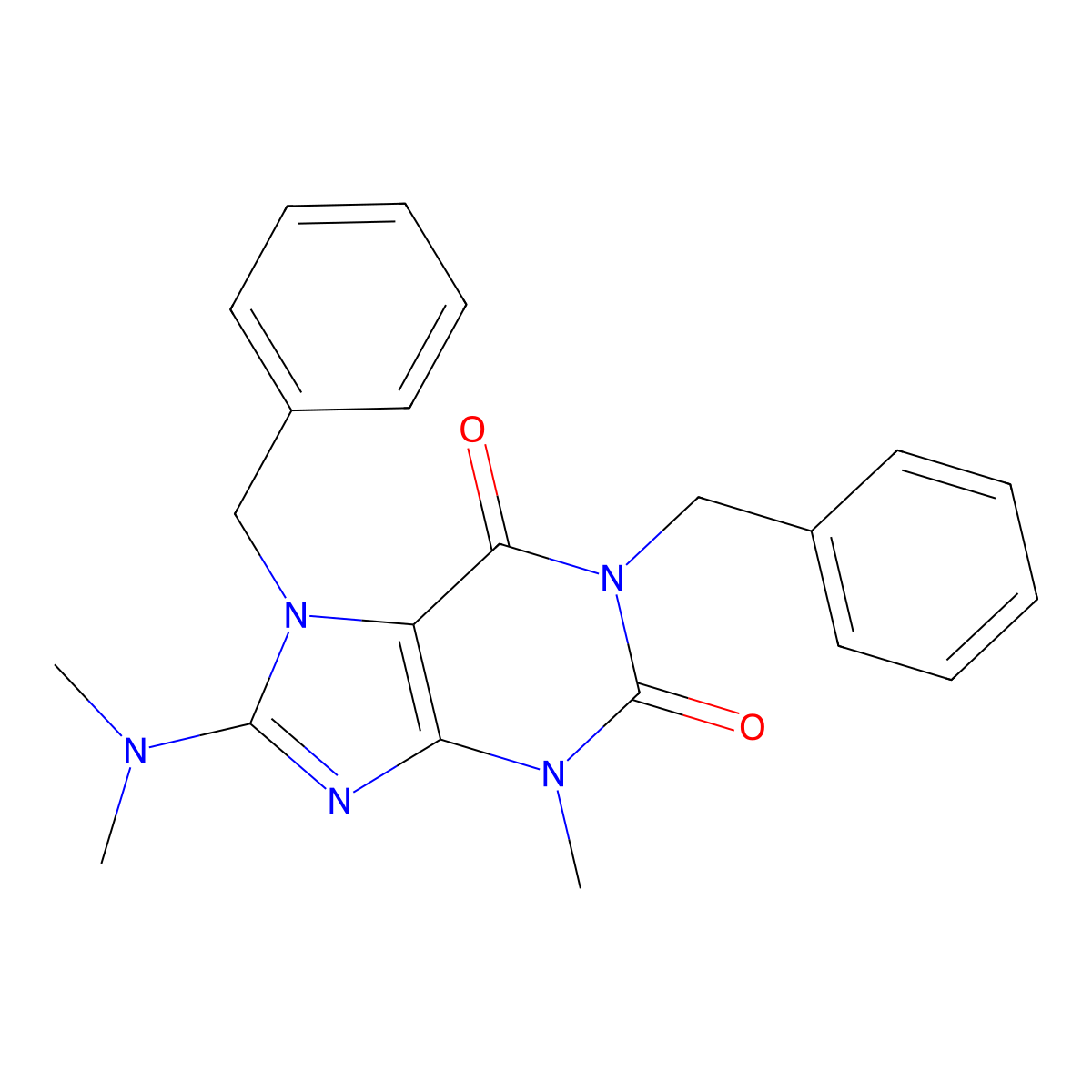 1,7-Dibenzyl-8-(dimethylamino)-3-methylpurine-2,6-dione molecular structure, CAS 294854-22-1