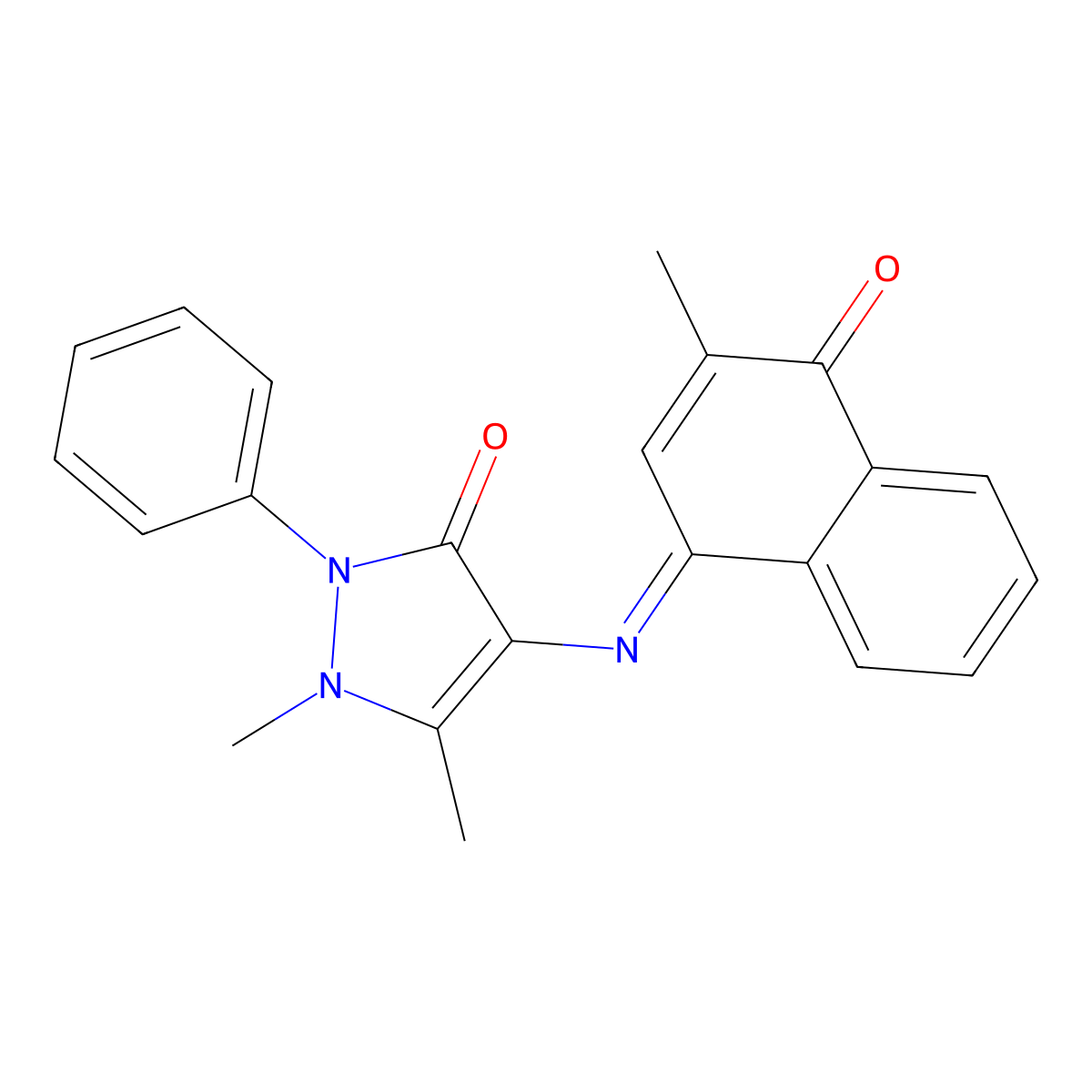 (E)-1,5-dimethyl-4-((3-methyl-4-oxonaphthalen-1(4H)-ylidene)amino)-2-phenyl-1H-pyrazol-3(2H)-one molecular structure, CAS 294854-39-0