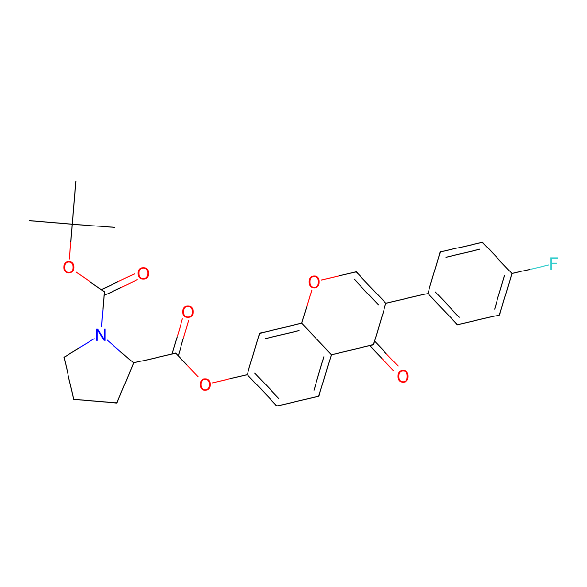 1-tert-butyl 2-[3-(4-fluorophenyl)-4-oxo-4H-chromen-7-yl] pyrrolidine-1,2-dicarboxylate molecular structure, CAS 294854-68-5