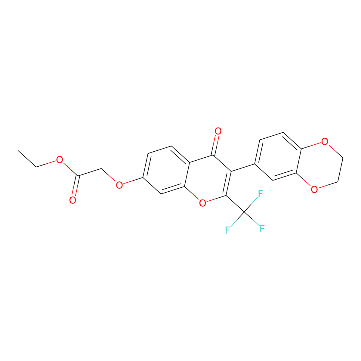 Ethyl 2-[3-(2,3-dihydro-1,4-benzodioxin-6-yl)-4-oxo-2-(trifluoromethyl)chromen-7-yl]oxyacetate molecular structure, CAS 294854-98-1