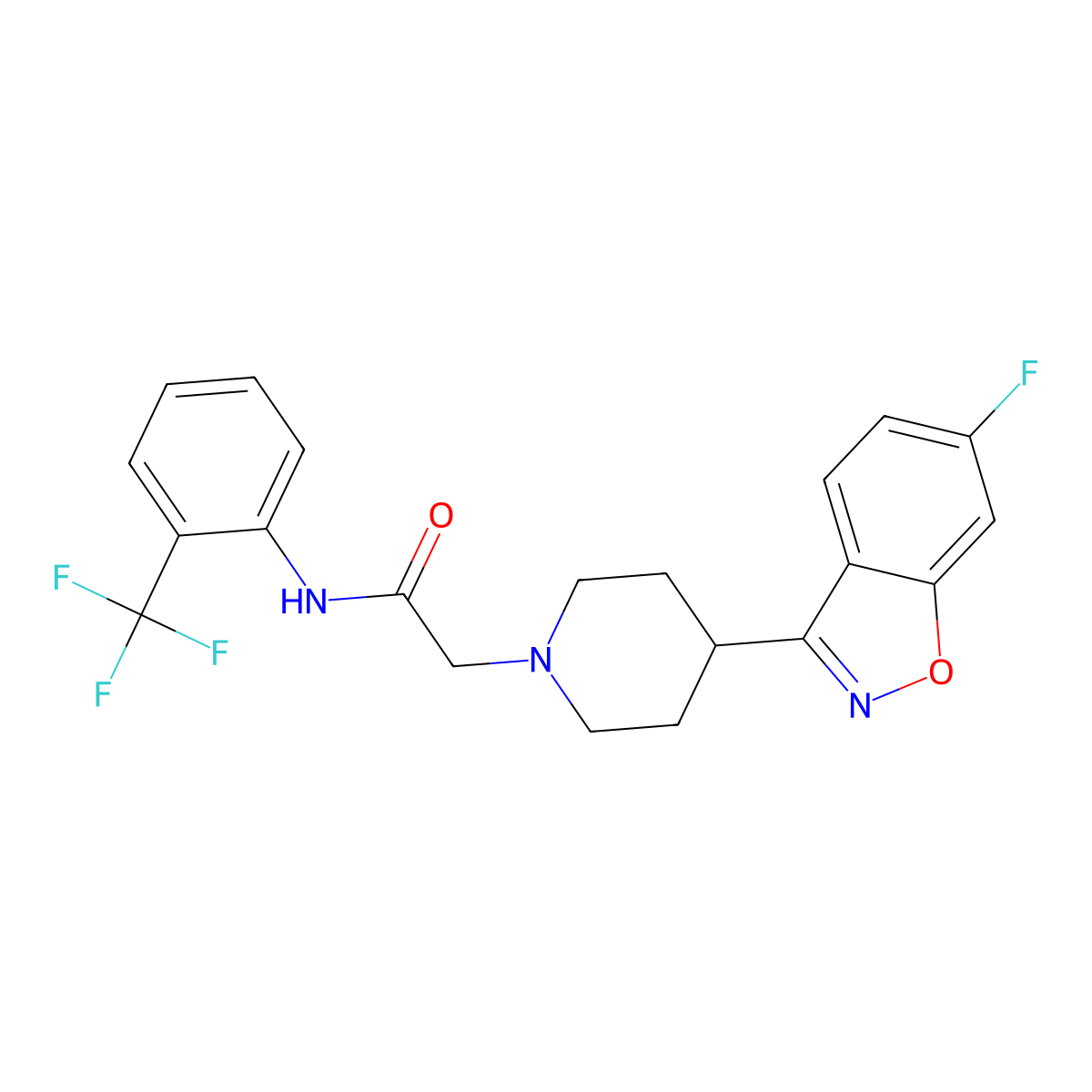 2-[4-(6-fluoro-1,2-benzoxazol-3-yl)piperidin-1-yl]-N-[2-(trifluoromethyl)phenyl]acetamide molecular structure, CAS 2948551-02-6