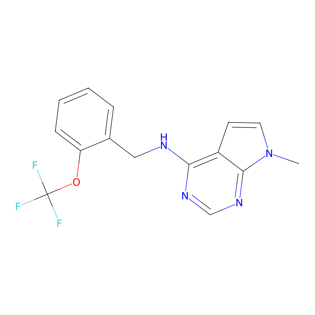 7-methyl-N-[[2-(trifluoromethoxy)phenyl]methyl]pyrrolo[2,3-d]pyrimidin-4-amine molecular structure, CAS 2948552-14-3
