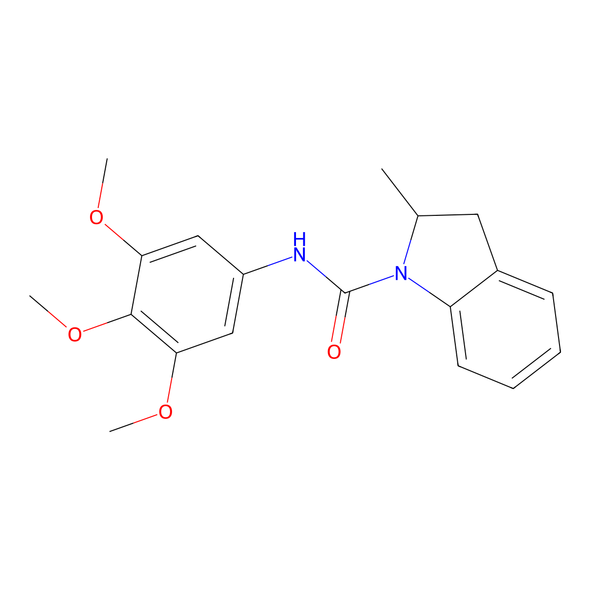 2-methyl-N-(3,4,5-trimethoxyphenyl)-2,3-dihydroindole-1-carboxamide molecular structure, CAS 294873-51-1