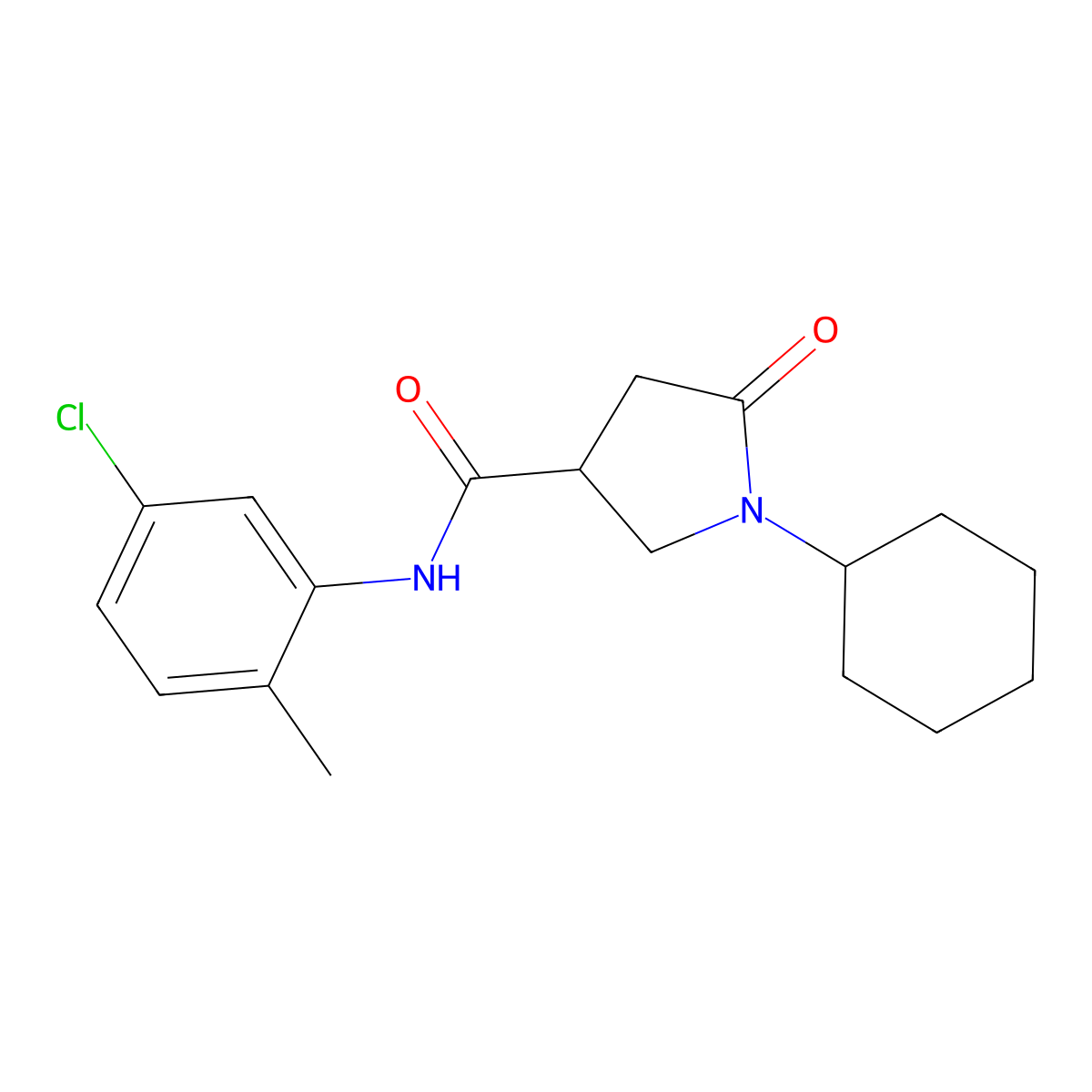 N-(5-chloro-2-methylphenyl)-1-cyclohexyl-5-oxopyrrolidine-3-carboxamide molecular structure, CAS 294873-70-4