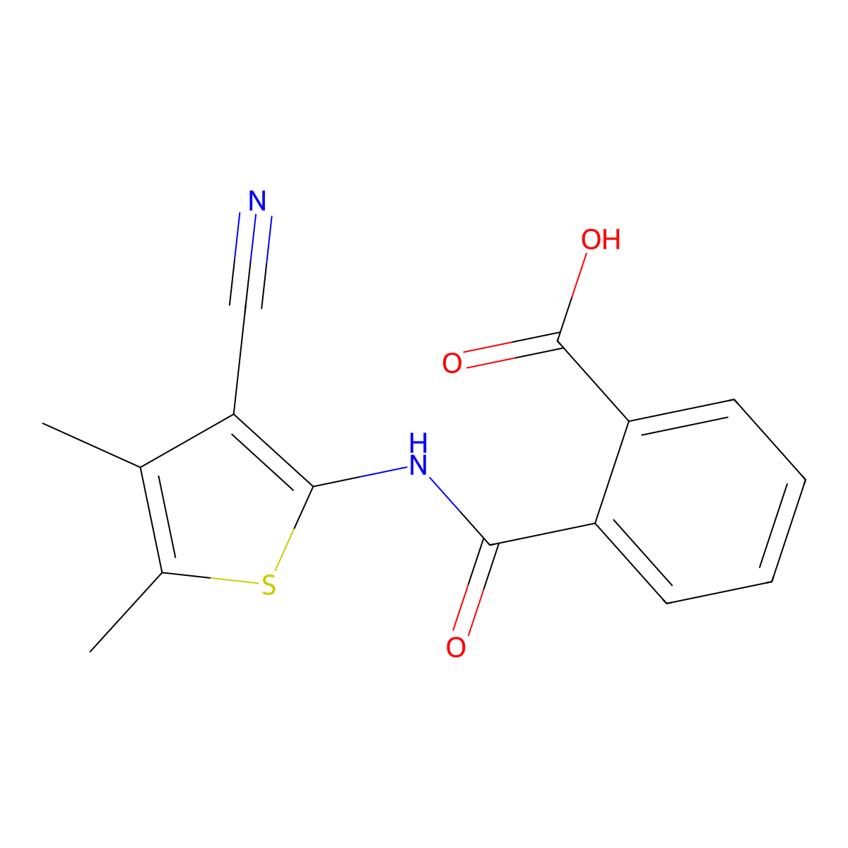 2-[(3-Cyano-4,5-dimethylthiophen-2-yl)carbamoyl]benzoic acid molecular structure, CAS 294873-96-4