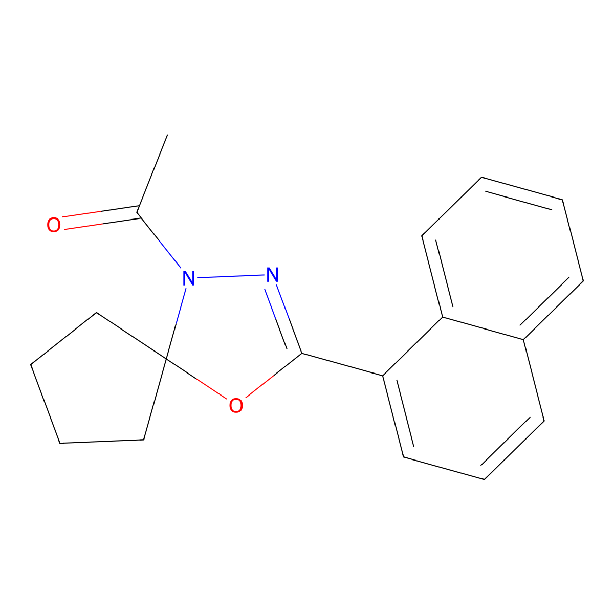 1-Acetyl-3-naphthyl-4-oxa-1,2-diazaspiro[4.4]non-2-ene molecular structure, CAS 294874-01-4