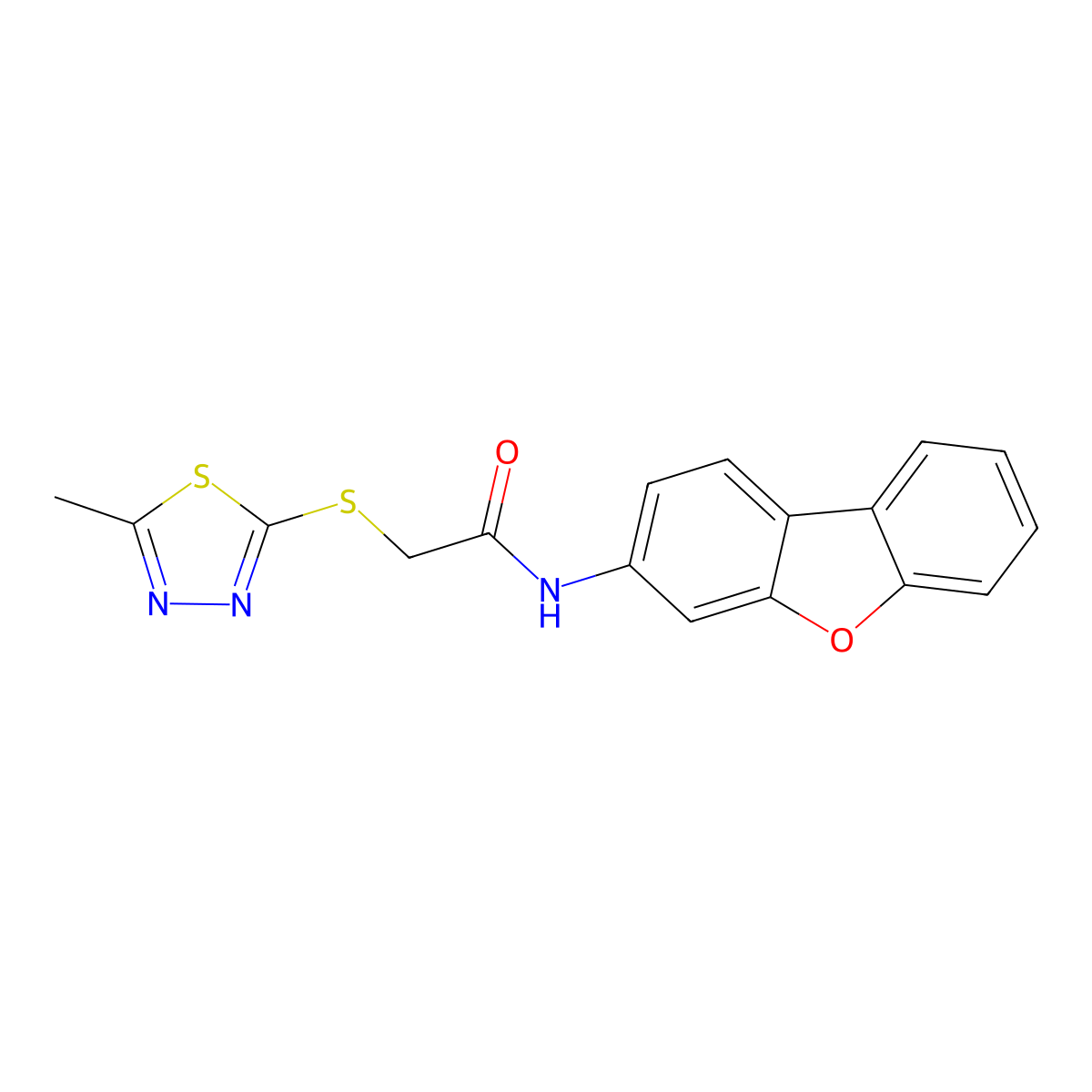 N-dibenzofuran-3-yl-2-[(5-methyl-1,3,4-thiadiazol-2-yl)sulfanyl]acetamide molecular structure, CAS 294874-15-0