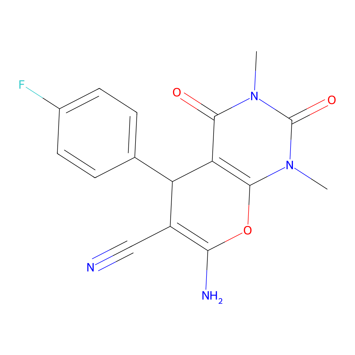 7-Amino-5-(4-fluorophenyl)-1,3-dimethyl-2,4-dioxo-1,3,4,5-tetrahydro-2H-pyrano[2,3-d]pyrimidine-6-carbonitrile molecular structure, CAS 294874-38-7