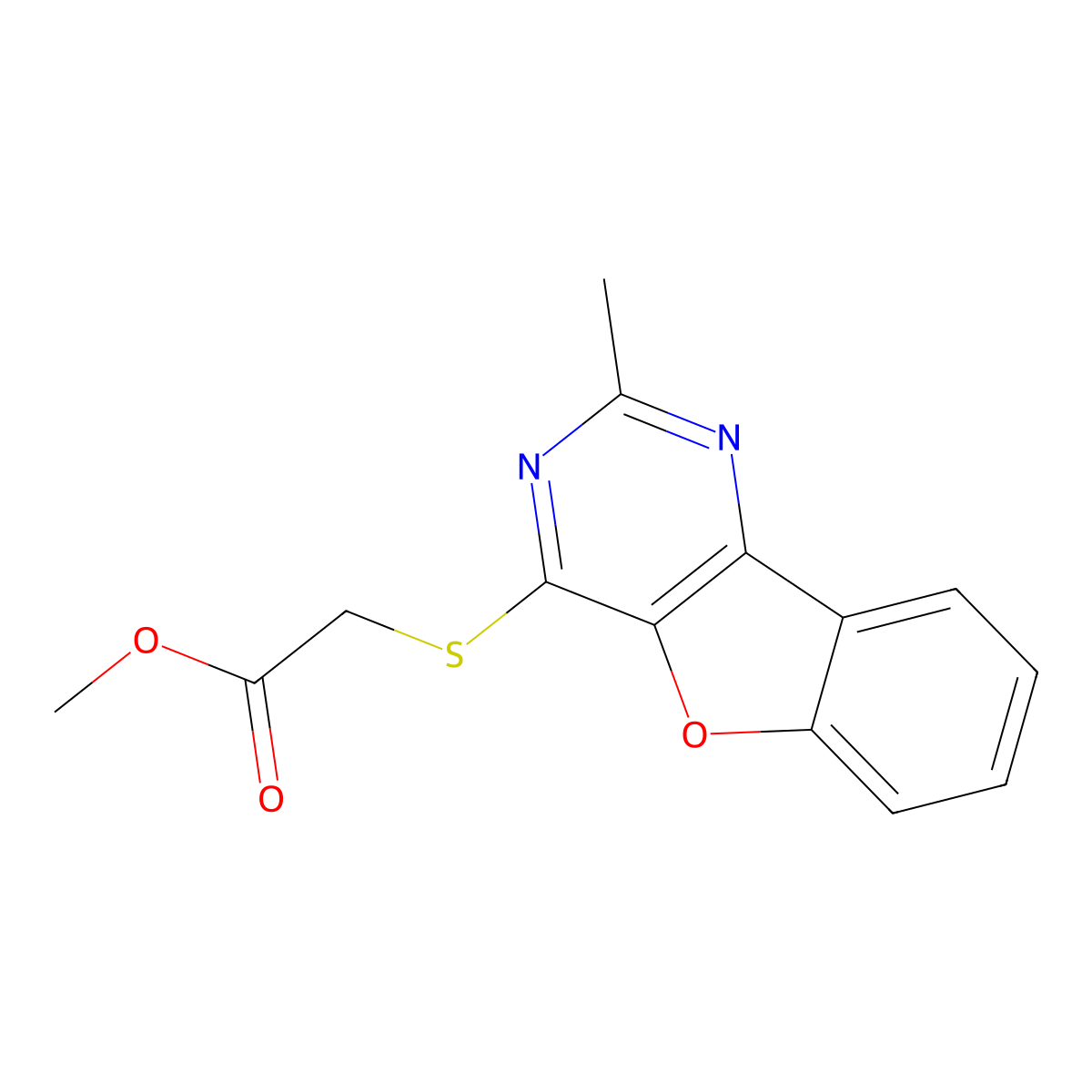 Methyl [(2-methyl[1]benzofuro[3,2-d]pyrimidin-4-yl)sulfanyl]acetate molecular structure, CAS 294874-54-7