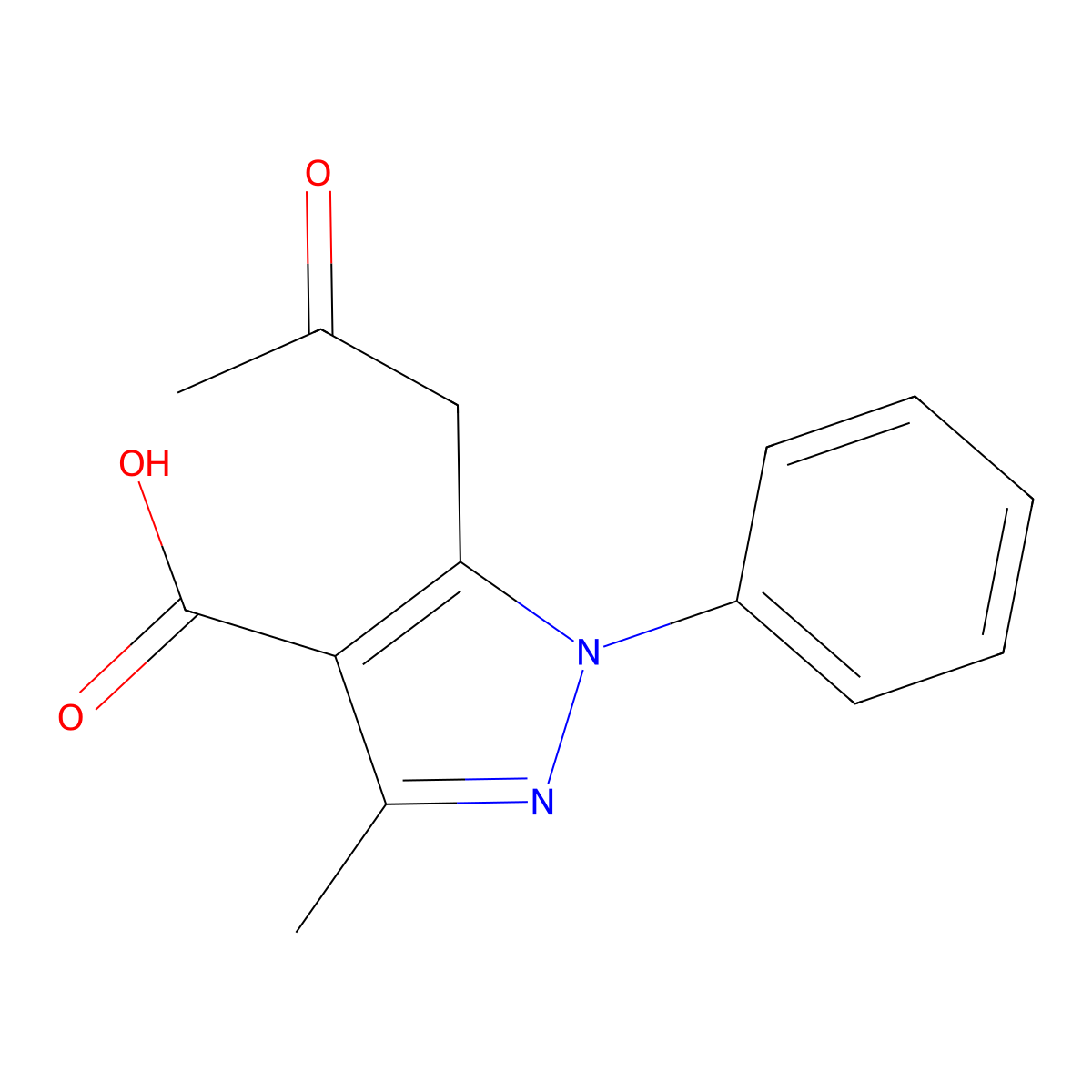 3-Methyl-5-(2-oxopropyl)-1-phenyl-1H-pyrazole-4-carboxylic acid molecular structure, CAS 294874-70-7