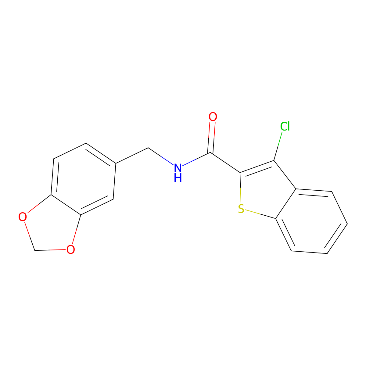 N-(1,3-Benzodioxol-5-ylmethyl)-3-chloro-1-benzothiophene-2-carboxamide molecular structure, CAS 294875-03-9