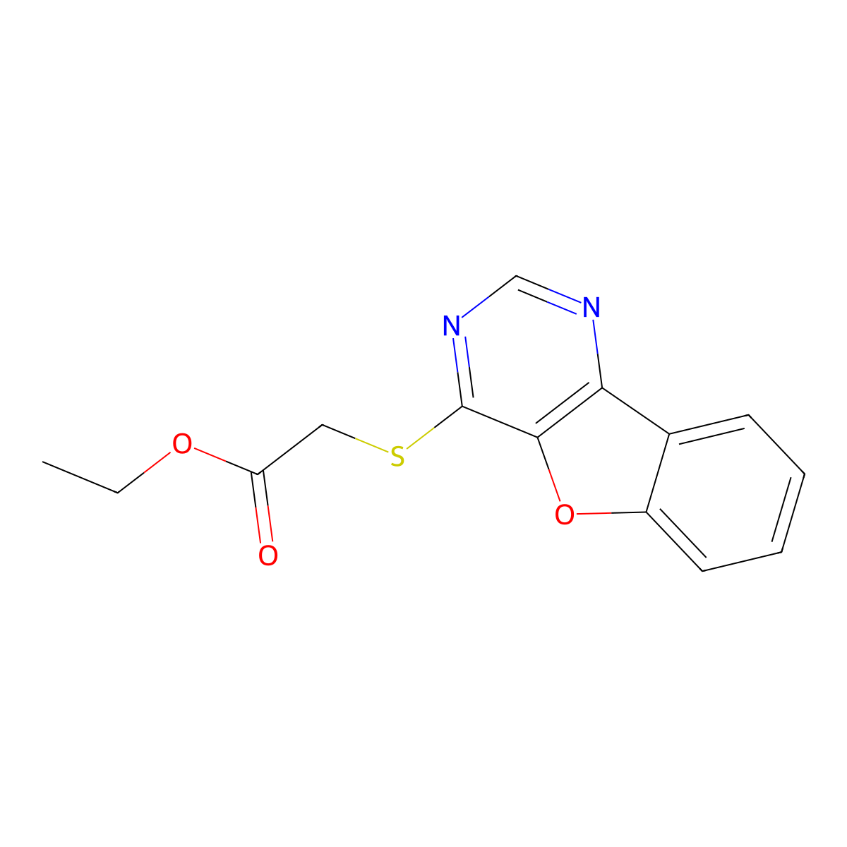 Ethyl ([1]benzofuro[3,2-d]pyrimidin-4-ylsulfanyl)acetate molecular structure, CAS 294875-06-2