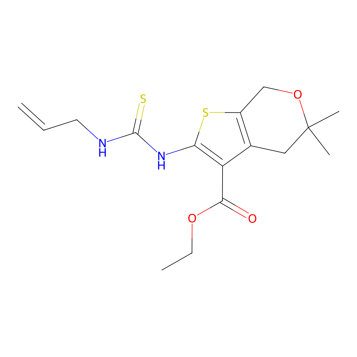 ethyl 2-(3-allylthioureido)-5,5-dimethyl-5,7-dihydro-4H-thieno[2,3-c]pyran-3-carboxylate molecular structure, CAS 294875-80-2