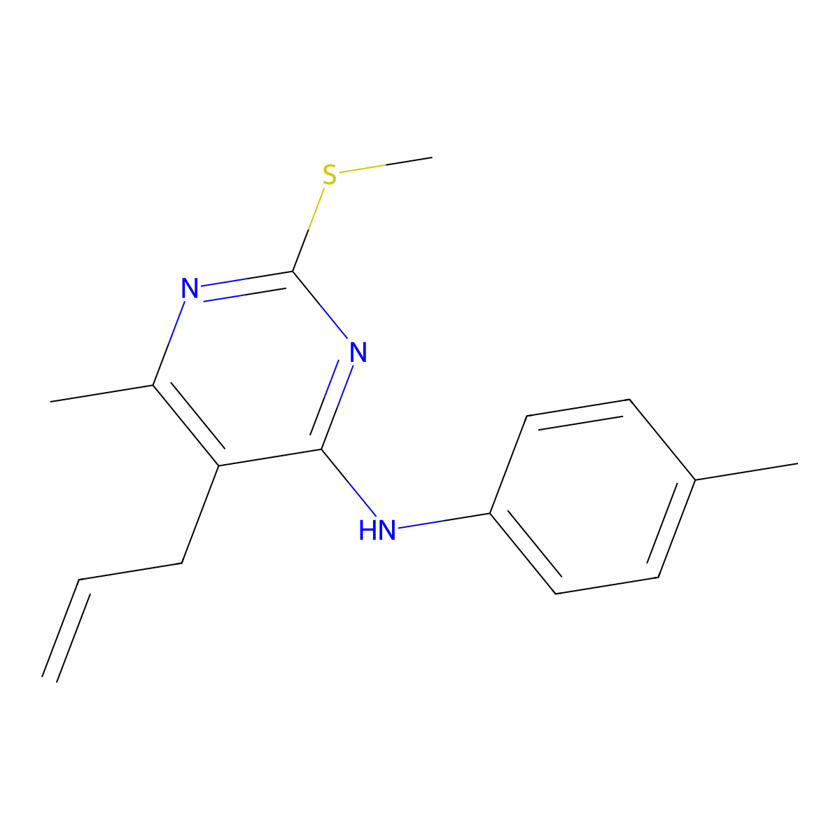 (5-Allyl-6-methyl-2-methylsulfanyl-pyrimidin-4-yl)-p-tolyl-amine molecular structure, CAS 294875-82-4