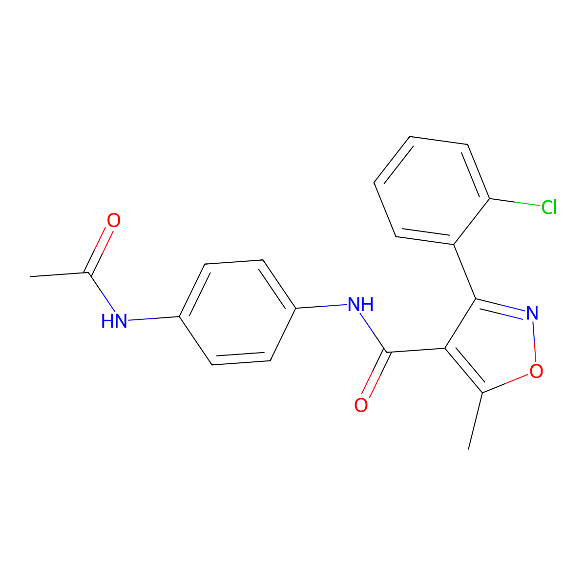 N-(4-((3-(2-Chlorophenyl)-5-methylisoxazol-4-YL)carbonylamino)phenyl)ethanamide molecular structure, CAS 294876-16-7