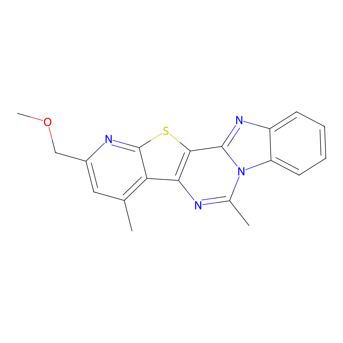 2-(Methoxymethyl)-4,6-dimethylpyrido(3'',2'':4',5')thieno(3',2':4,5)pyrimido(1,6-a)benzimidazole molecular structure, CAS 294876-54-3
