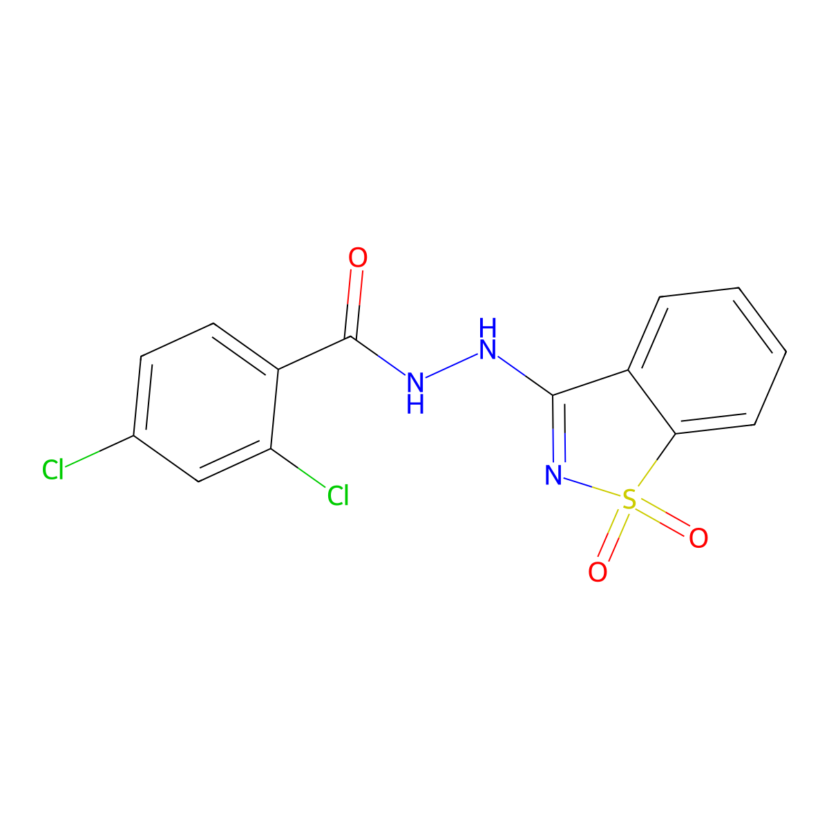 2,4-Dichlorobenzoic acid 2-(1,1-dioxido-1,2-benzisothiazol-3-yl)hydrazide molecular structure, CAS 294877-37-5
