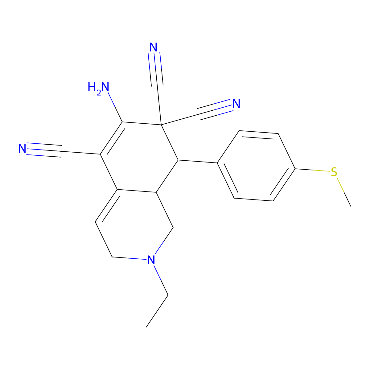 6-Amino-2-ethyl-8-(4-methylsulfanylphenyl)-1,3,8,8a-tetrahydroisoquinoline-5,7,7-tricarbonitrile molecular structure, CAS 294878-02-7