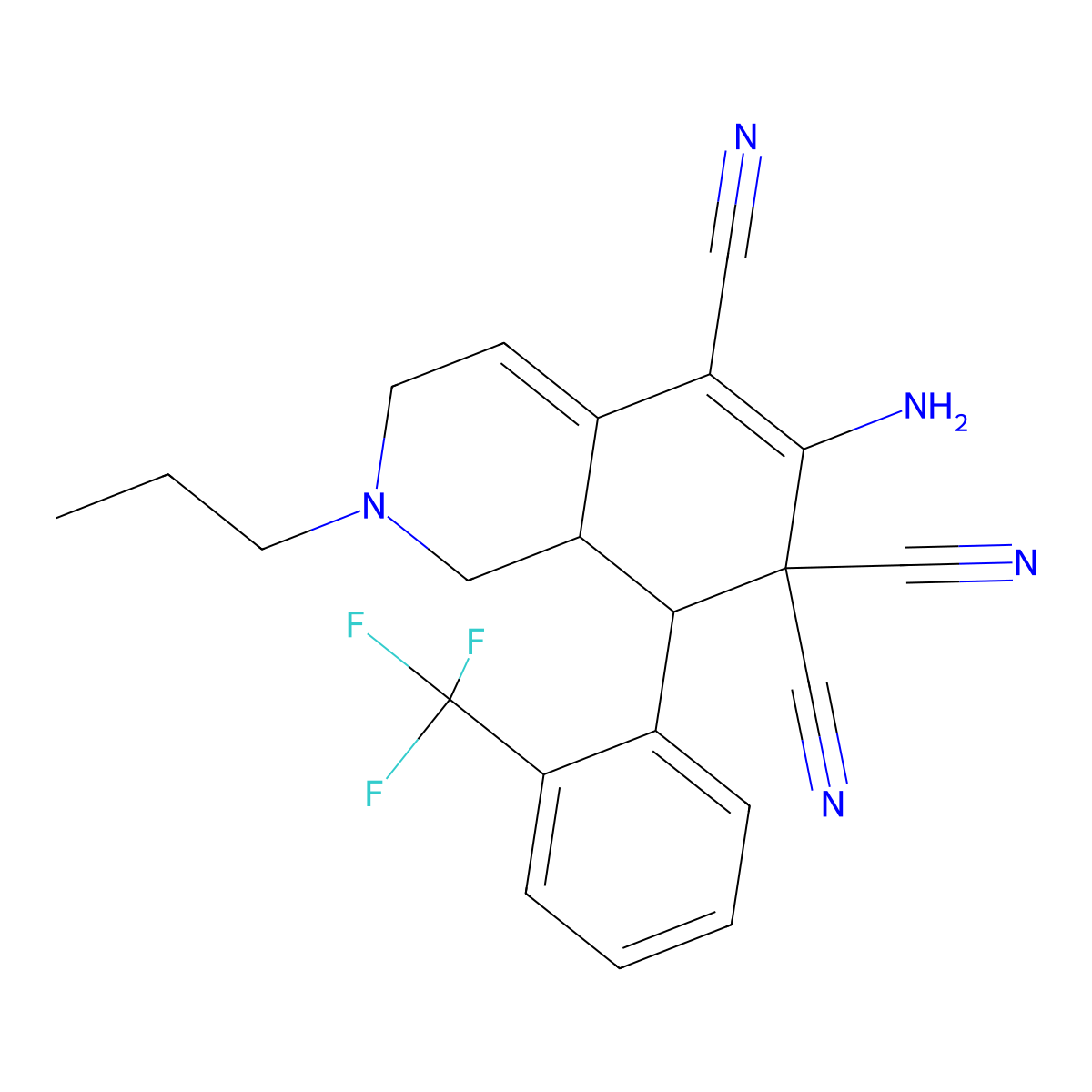 6-Amino-2-propyl-8-[2-(trifluoromethyl)phenyl]-1,3,8,8a-tetrahydroisoquinoline-5,7,7-tricarbonitrile molecular structure, CAS 294878-03-8