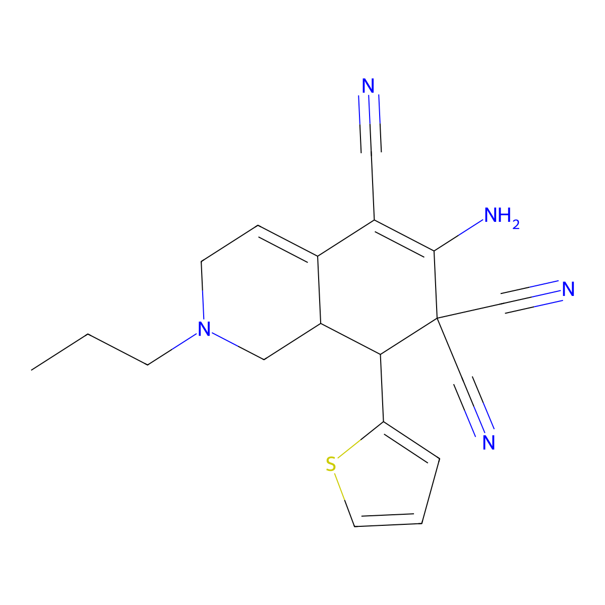 6-Amino-2-propyl-8-thiophen-2-yl-1,3,8,8a-tetrahydroisoquinoline-5,7,7-tricarbonitrile molecular structure, CAS 294878-06-1