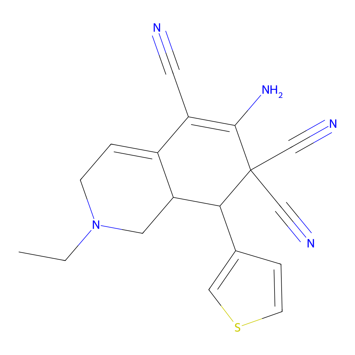 6-Amino-2-ethyl-8-thiophen-3-yl-1,3,8,8a-tetrahydroisoquinoline-5,7,7-tricarbonitrile molecular structure, CAS 294878-07-2
