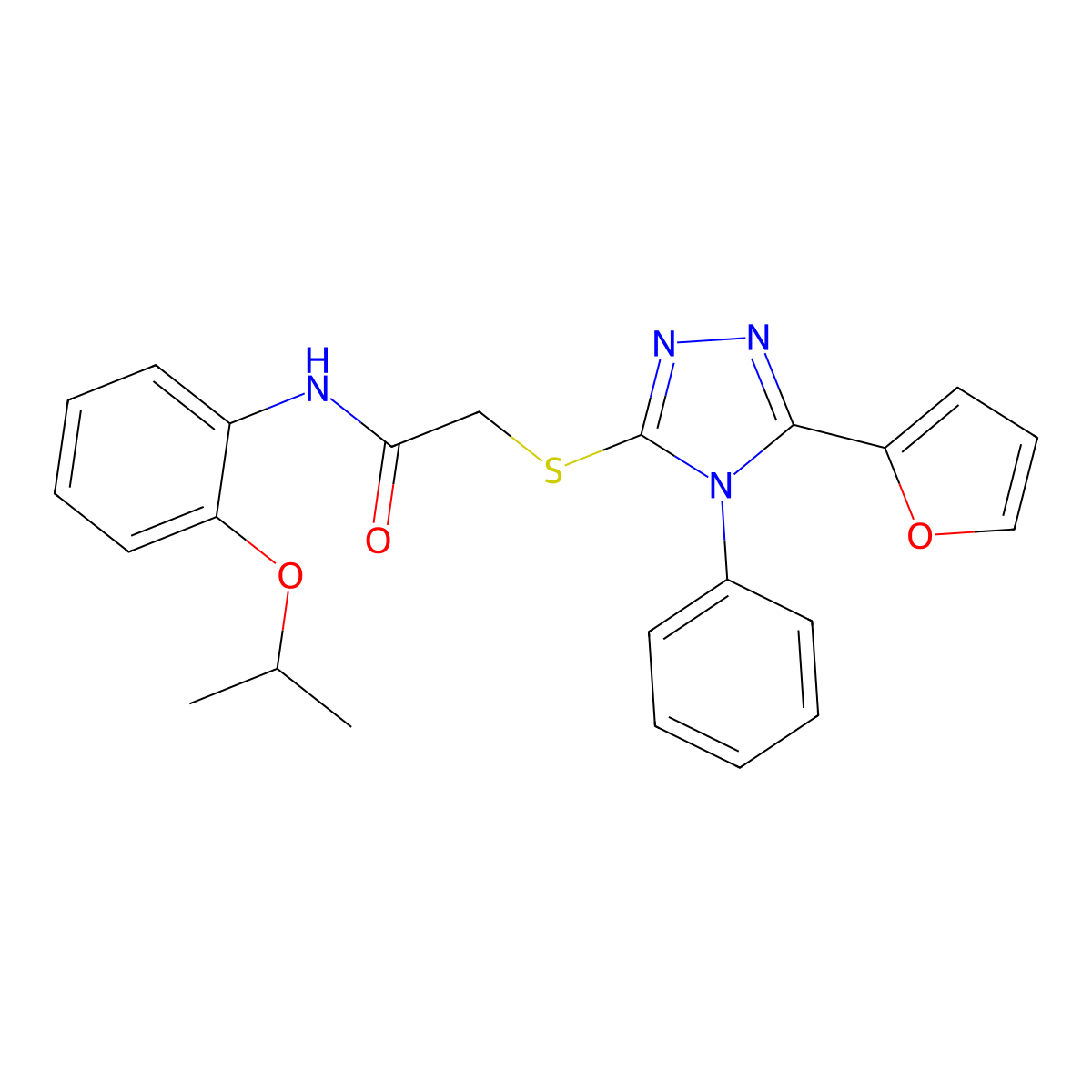 2-[[5-(furan-2-yl)-4-phenyl-1,2,4-triazol-3-yl]sulfanyl]-N-(2-propan-2-yloxyphenyl)acetamide molecular structure, CAS 294878-45-8