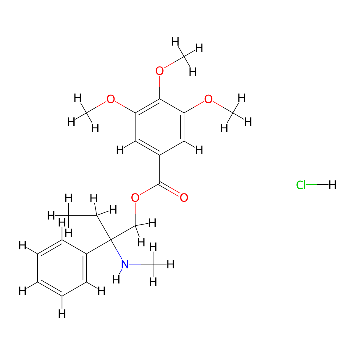 2-(Methylamino)-2-phenylbutyl 3,4,5-trimethoxybenzoate--hydrogen chloride (1/1) molecular structure, CAS 294882-33-0