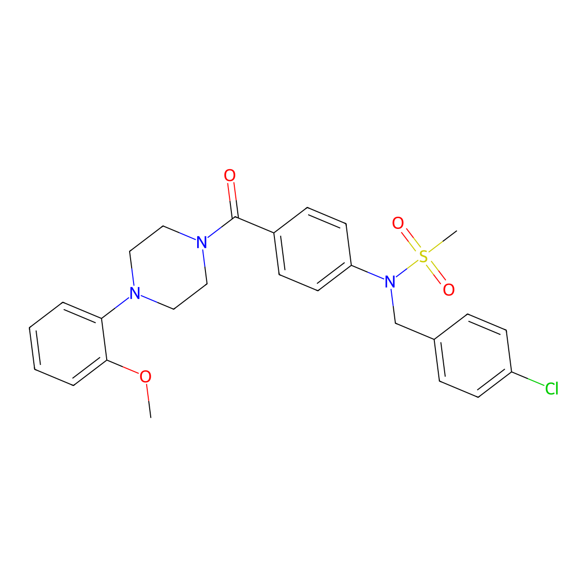 N-[(4-chlorophenyl)methyl]-N-[4-[4-(2-methoxyphenyl)piperazine-1-carbonyl]phenyl]methanesulfonamide molecular structure, CAS 294889-18-2