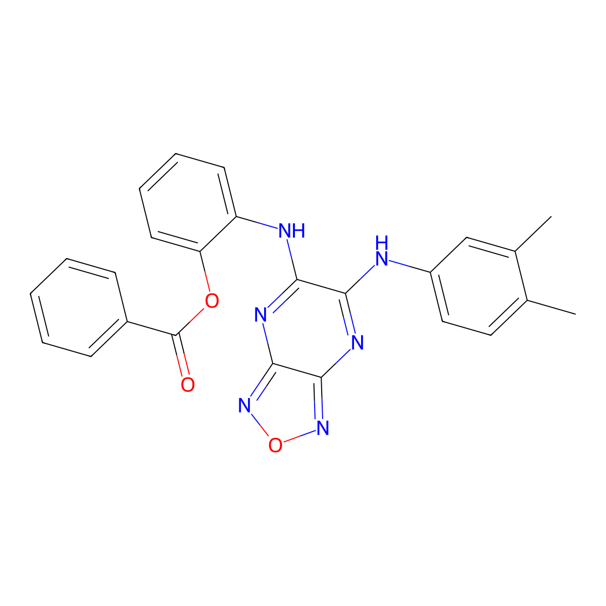 2-({6-[(3,4-Dimethylphenyl)amino]-[1,2,5]oxadiazolo[3,4-B]pyrazin-5-YL}amino)phenyl benzoate molecular structure, CAS 294889-55-7