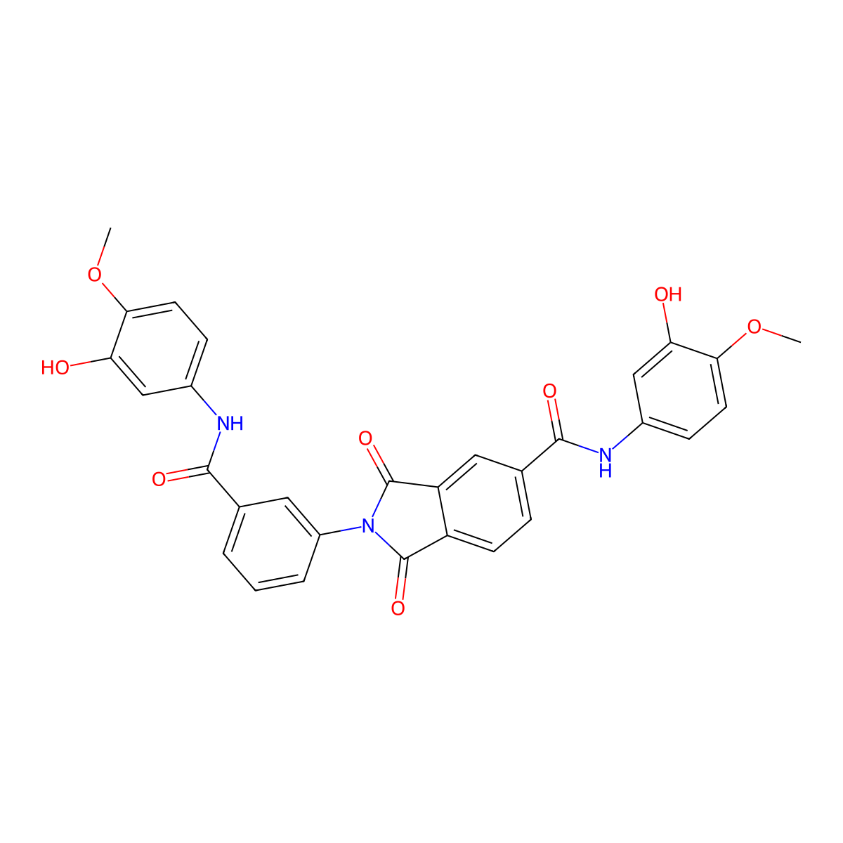 N-(3-hydroxy-4-methoxyphenyl)-2-[3-[(3-hydroxy-4-methoxyphenyl)carbamoyl]phenyl]-1,3-dioxoisoindole-5-carboxamide molecular structure, CAS 294891-11-5