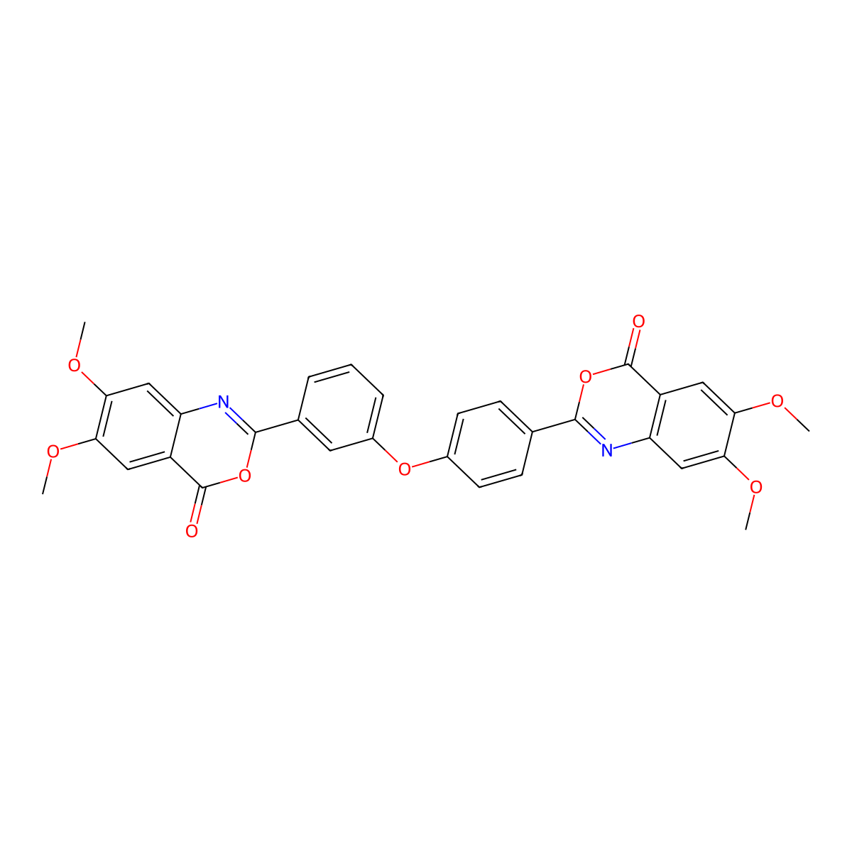 2-{3-[4-(6,7-dimethoxy-4-oxo-4H-3,1-benzoxazin-2-yl)phenoxy]phenyl}-6,7-dimethoxy-4H-3,1-benzoxazin-4-one molecular structure, CAS 294891-29-5