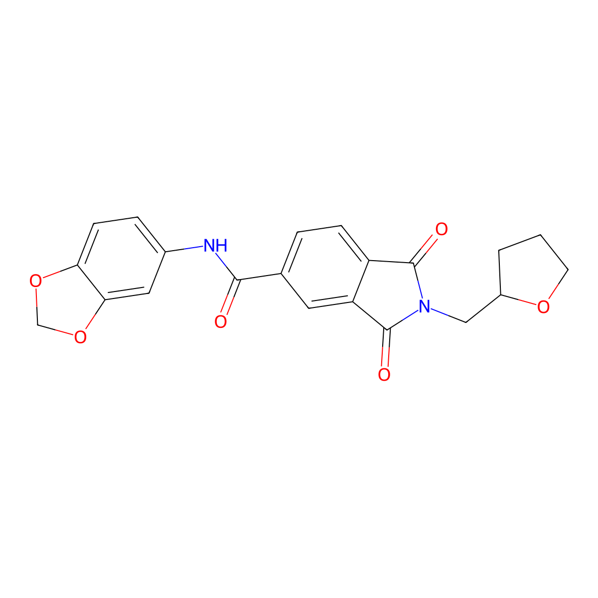 N-(1,3-benzodioxol-5-yl)-1,3-dioxo-2-(oxolan-2-ylmethyl)isoindole-5-carboxamide molecular structure, CAS 294892-21-0