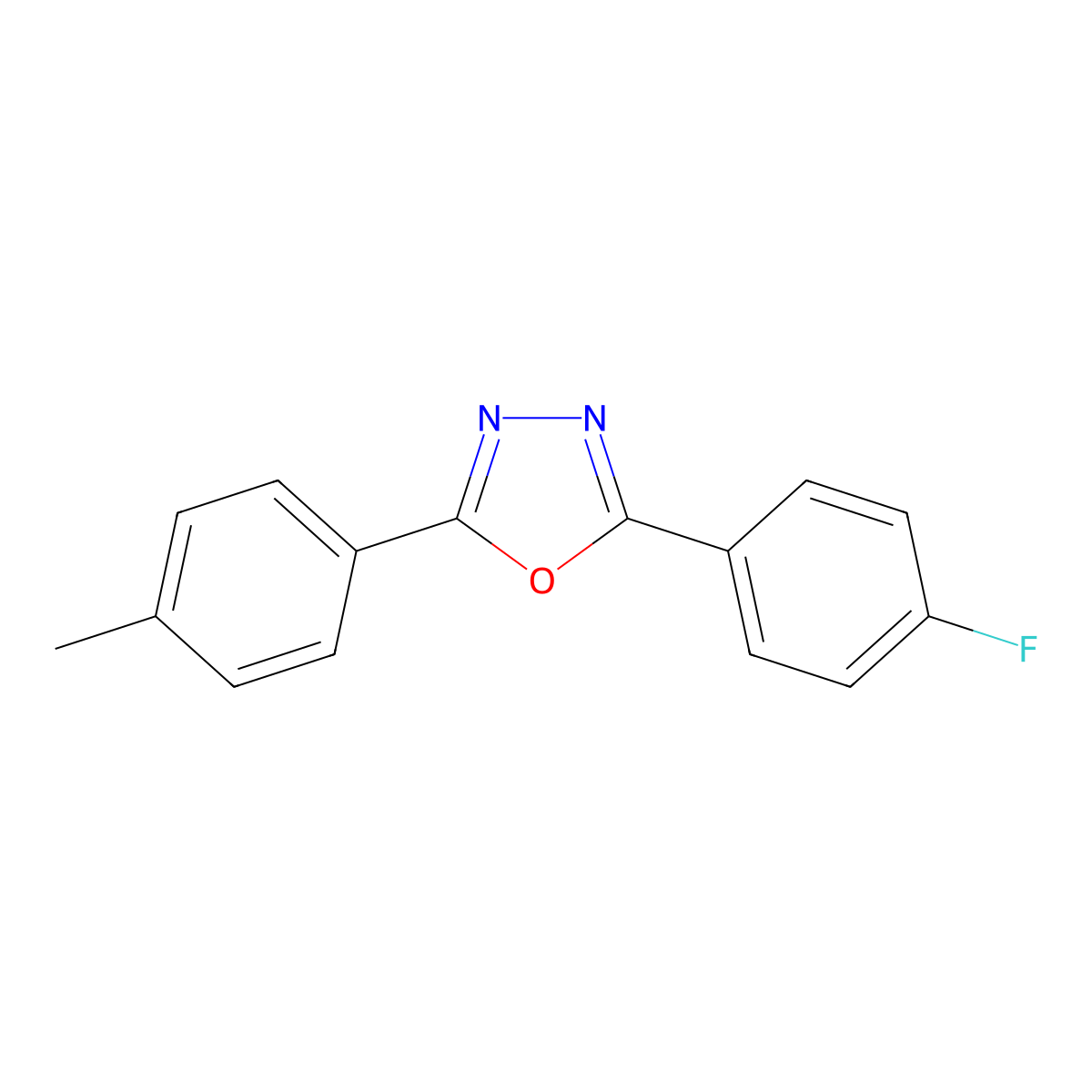 2-(4-Fluorophenyl)-5-(4-methylphenyl)-1,3,4-oxadiazole molecular structure, CAS 294892-24-3