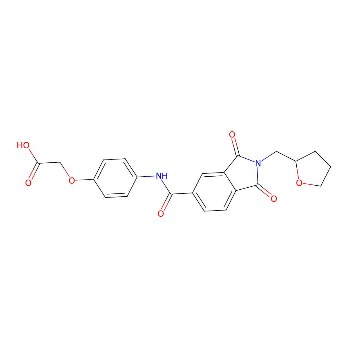 [4-({[1,3-dioxo-2-(tetrahydrofuran-2-ylmethyl)-2,3-dihydro-1H-isoindol-5-yl]carbonyl}amino)phenoxy]acetic acid molecular structure, CAS 294892-65-2