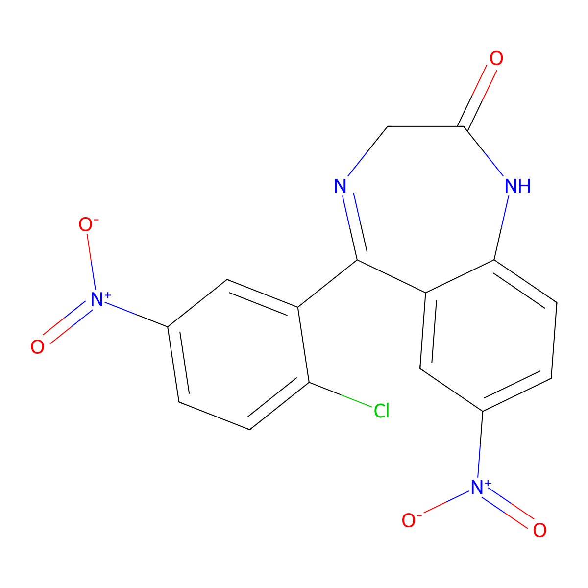 5-(2-Chloro-5-nitrophenyl)-7-nitro-1,3-dihydro-1,4-benzodiazepin-2-one molecular structure, CAS 294892-91-4