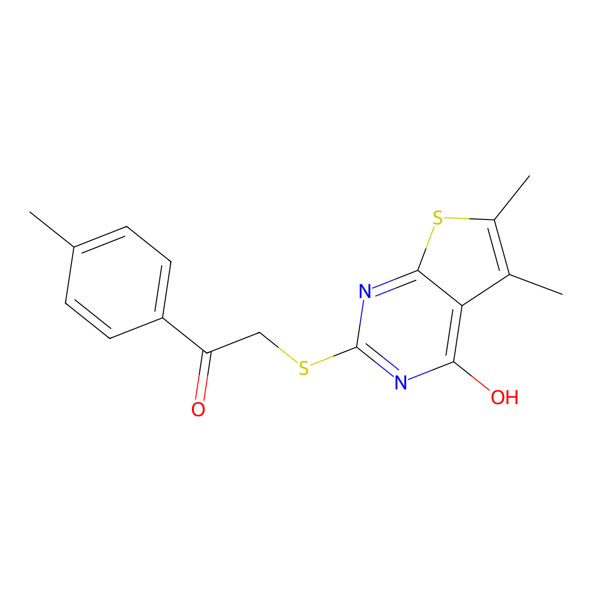 2-[(4-Hydroxy-5,6-dimethylthieno[2,3-d]pyrimidin-2-yl)sulfanyl]-1-(4-methylphenyl)ethanone molecular structure, CAS 294893-12-2