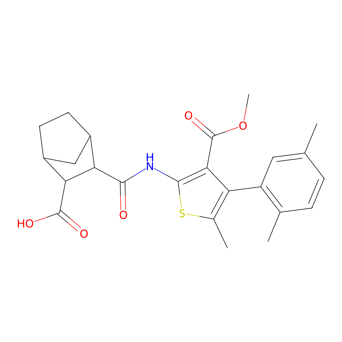 3-{[4-(2,5-Dimethylphenyl)-3-(methoxycarbonyl)-5-methylthiophen-2-yl]carbamoyl}bicyclo[2.2.1]heptane-2-carboxylic acid molecular structure, CAS 294894-05-6