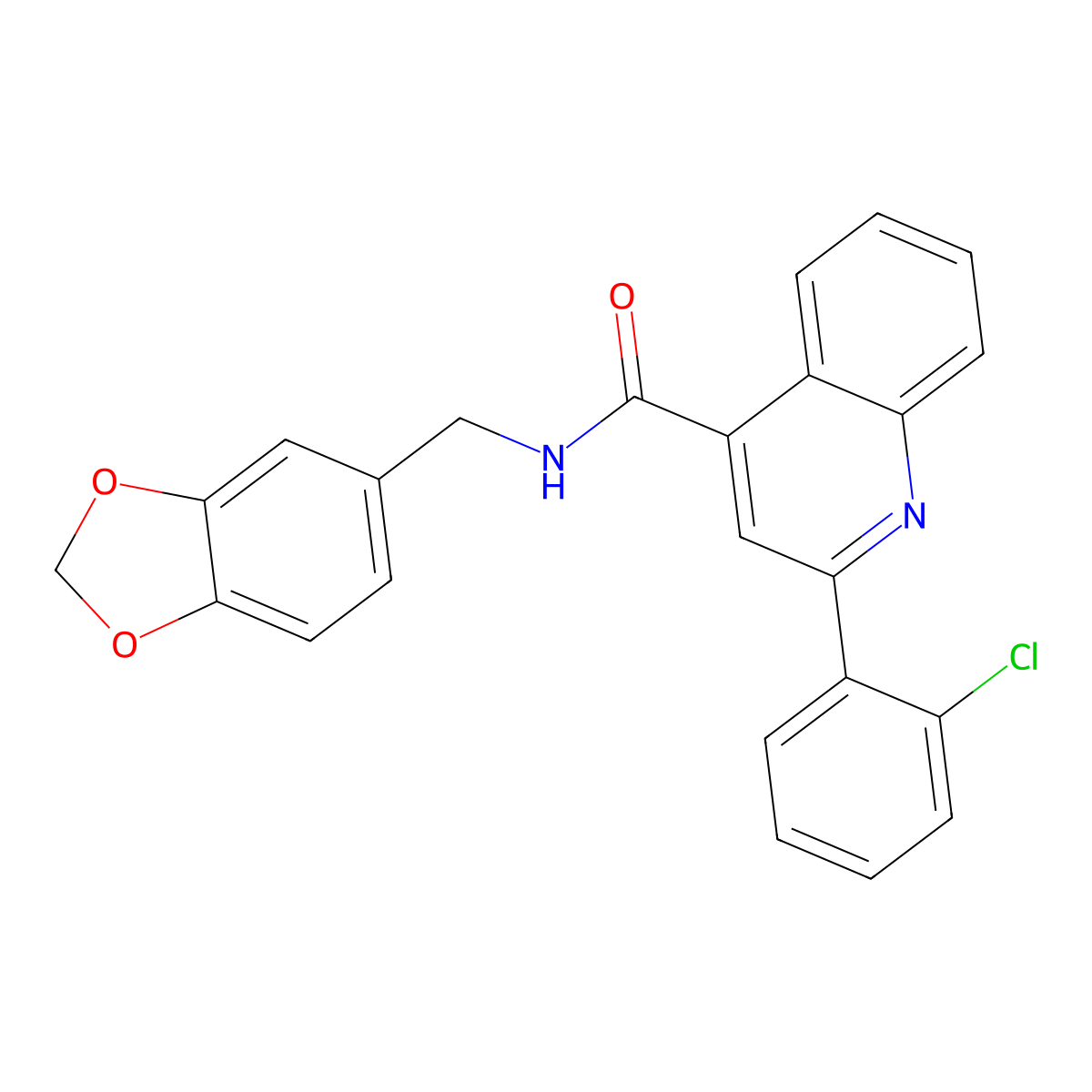 N-(1,3-benzodioxol-5-ylmethyl)-2-(2-chlorophenyl)quinoline-4-carboxamide molecular structure, CAS 294894-18-1