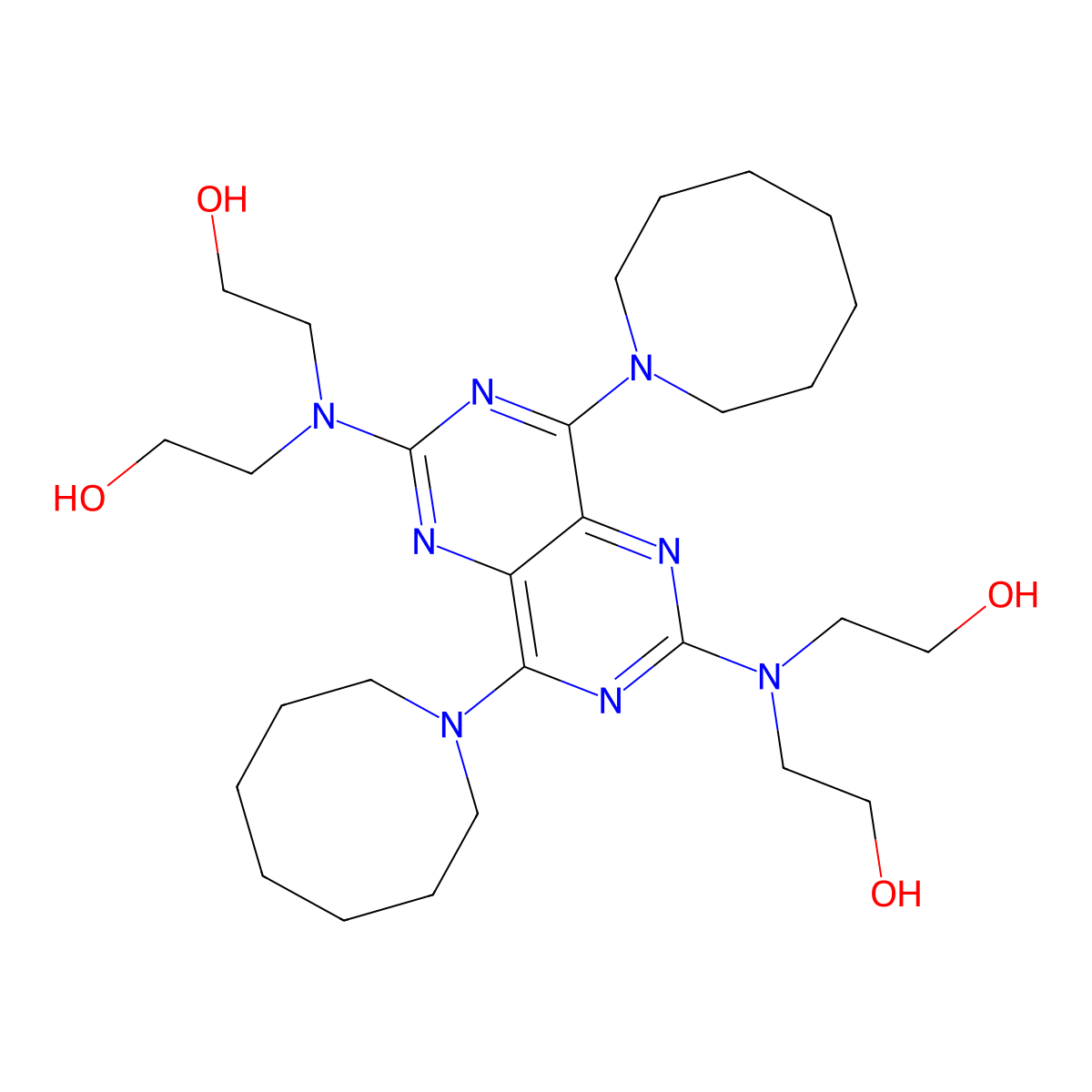 2-{[4,8-Bis(azocan-1-yl)-6-[bis(2-hydroxyethyl)amino]pyrimido[5,4-d][1,3]diazin-2-yl](2-hydroxyethyl)amino}ethan-1-ol molecular structure, CAS 29491-75-6